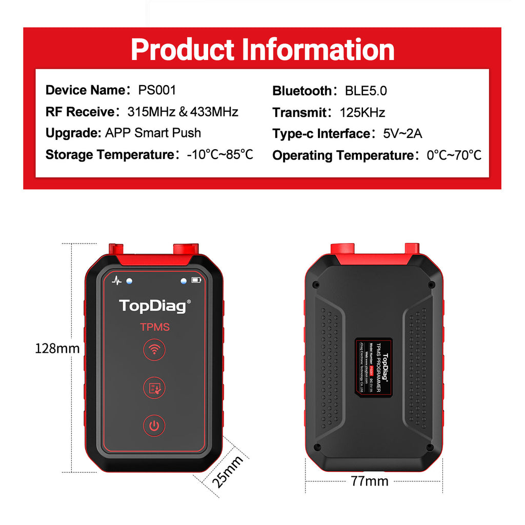 TopDiag PS001 Universal TPMS Programming Tool, Bluetooth, for Android and iOS