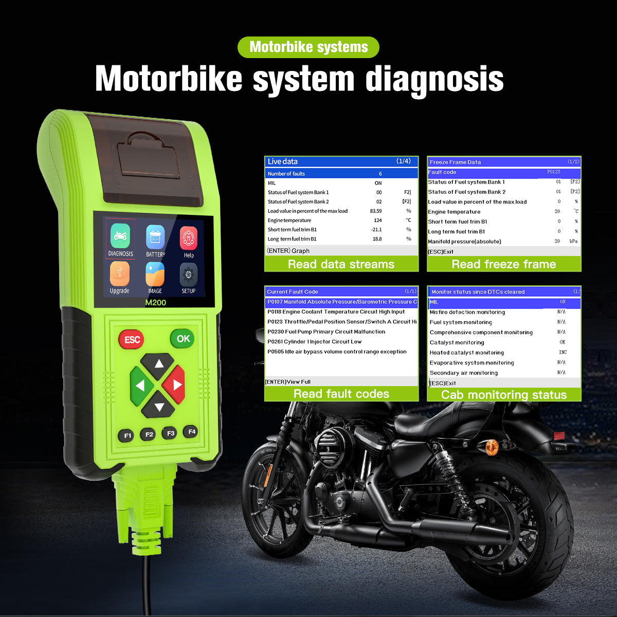 JDiag M200 Motorcycle OBD2 Scanner