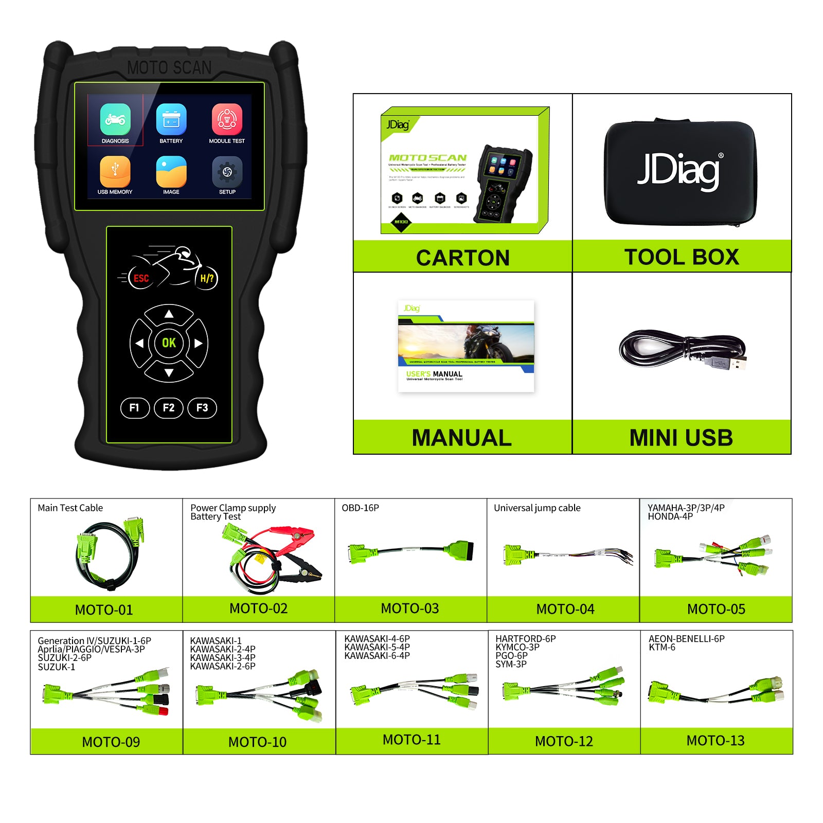 JDiag M100Pro Universal Motorcycle Scanner M100 PRO Motorcycle Diagnostic Tools