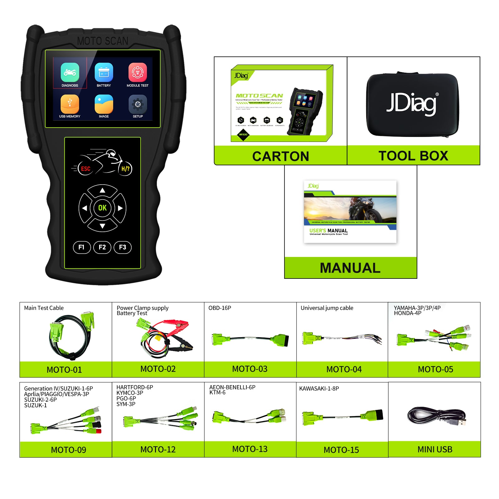 JDiag M100Pro Universal Motorcycle Scanner M100 PRO Motorcycle Diagnostic Tools