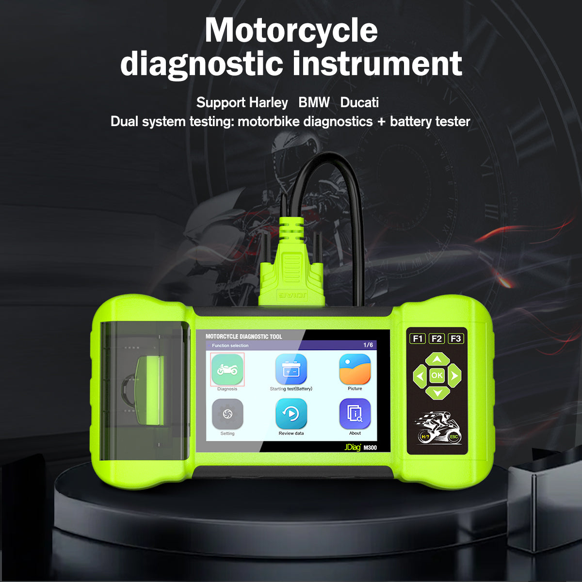 JDiag M300 Motorcycle OBD2 Scanner Battery Tester ABS Test TPMS Test Clear Fault Codes