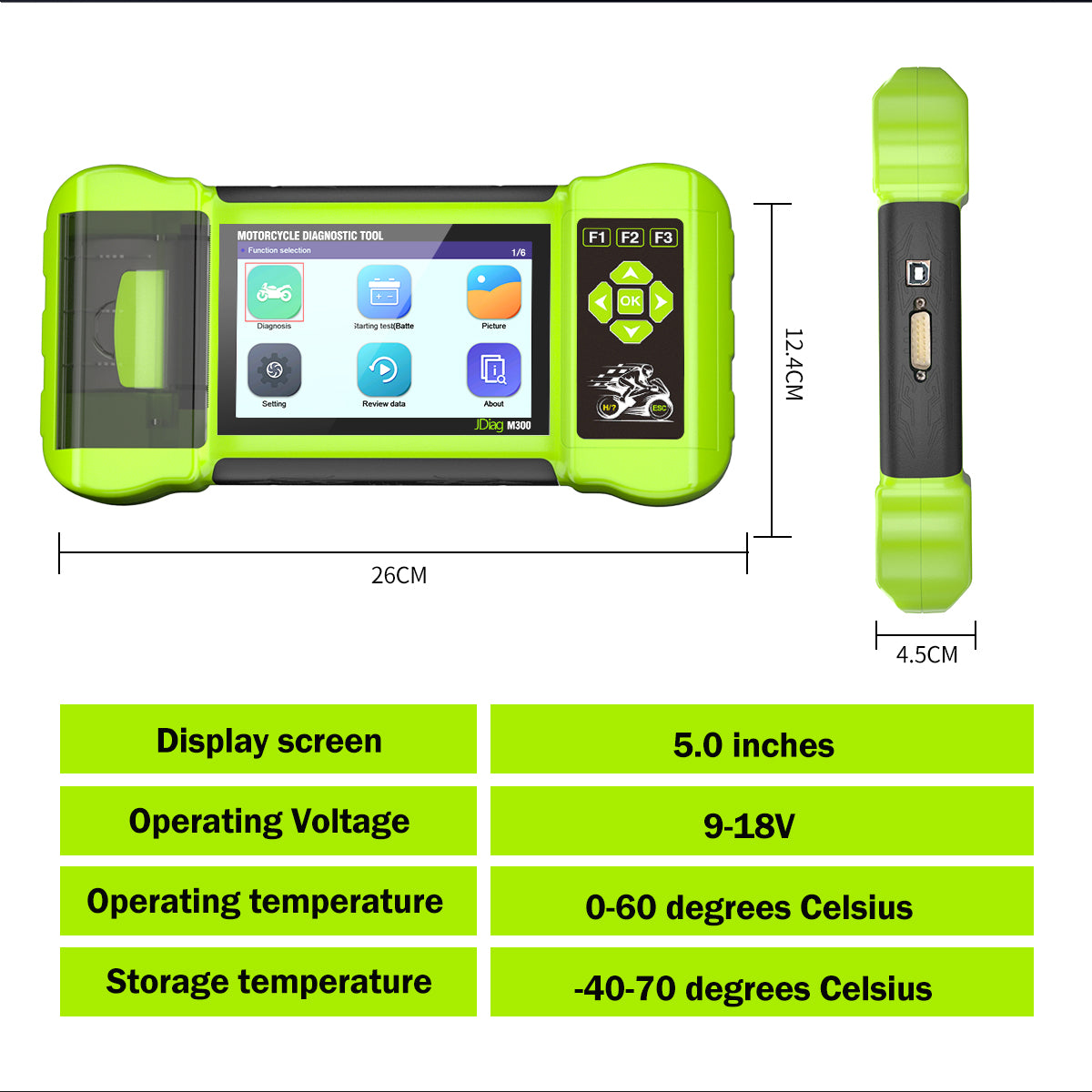 JDiag M300 Motorcycle OBD2 Scanner Battery Tester ABS Test TPMS Test Clear Fault Codes