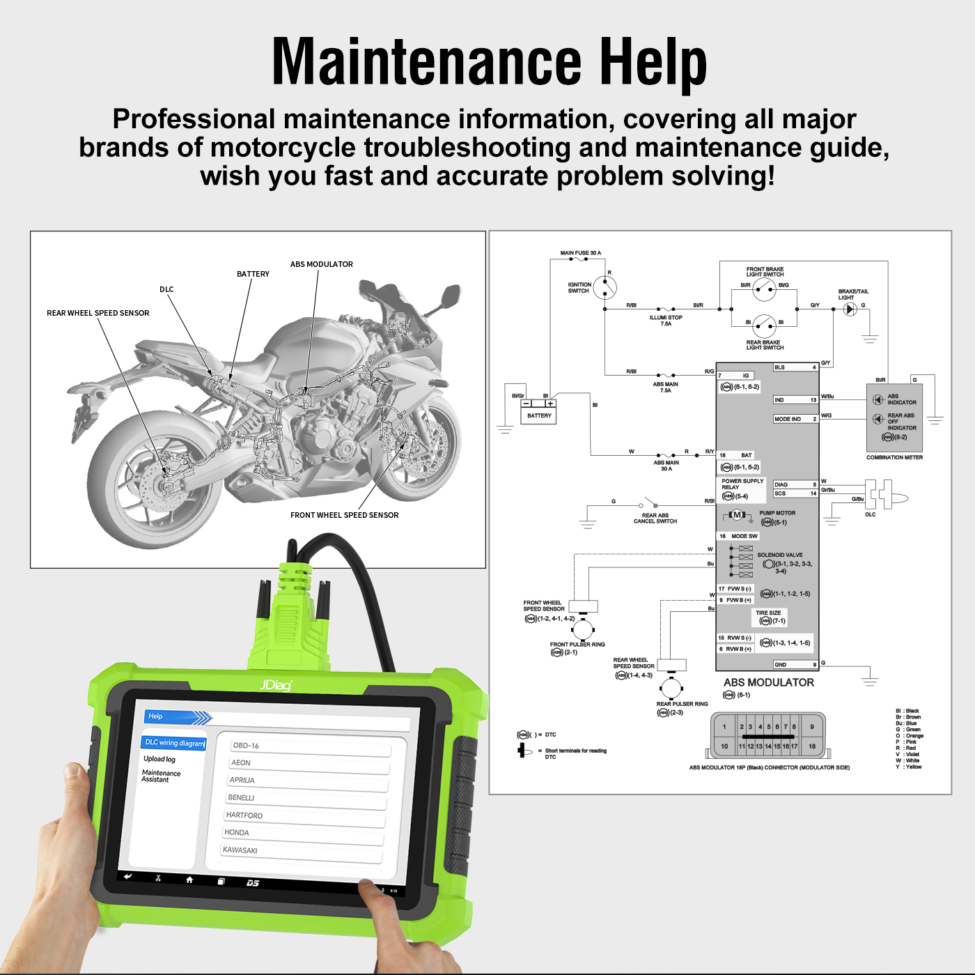JDiag MOTOSYS M400 Universal Intelligent Motorcycle OBD2 Scanner 8.0 inch Tablet Scanner Android System