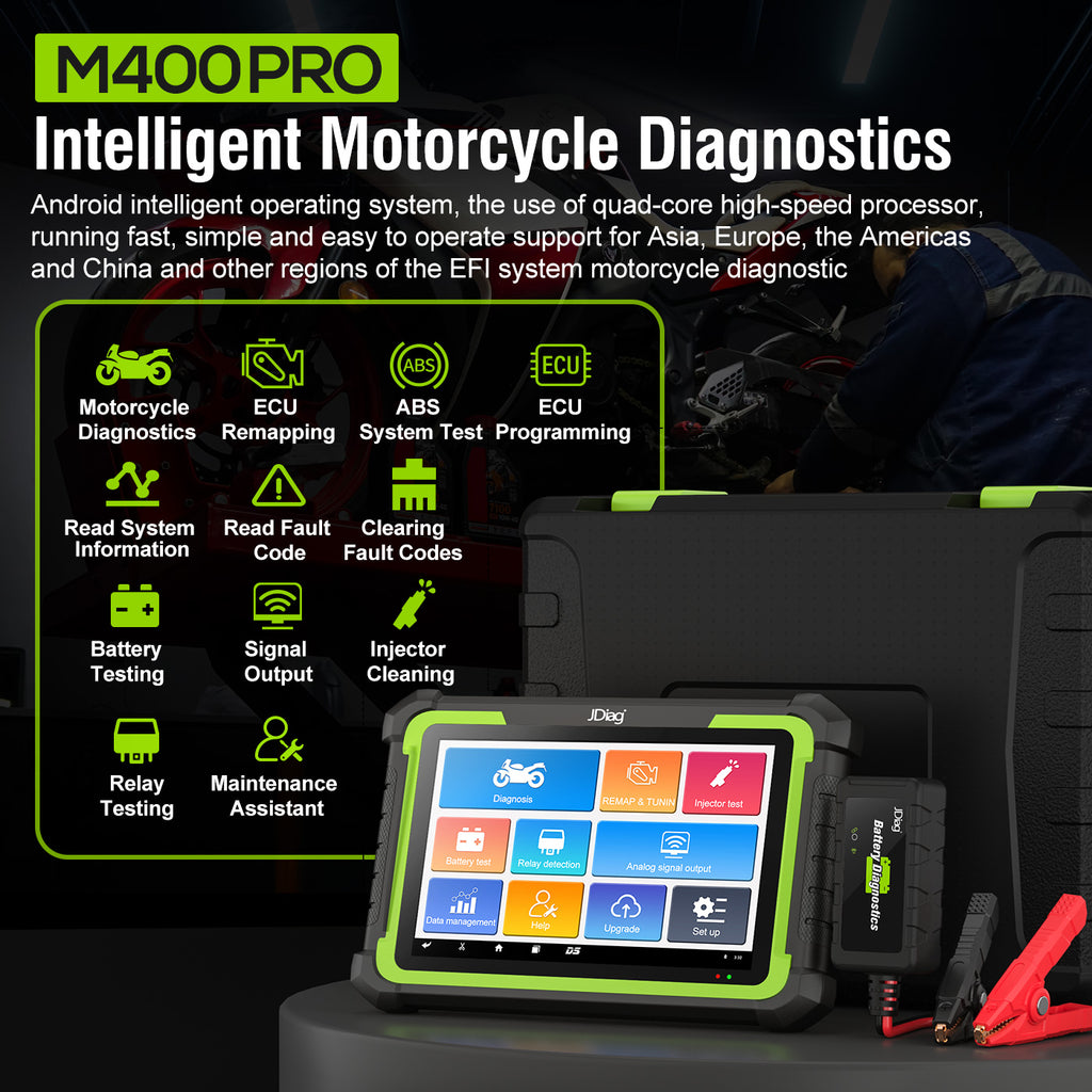 JDiag MOTOSYS M400pro Universal Smart Motorcycle OBD2 Scanner 8.0 Inch Flatbed Scanner for Android