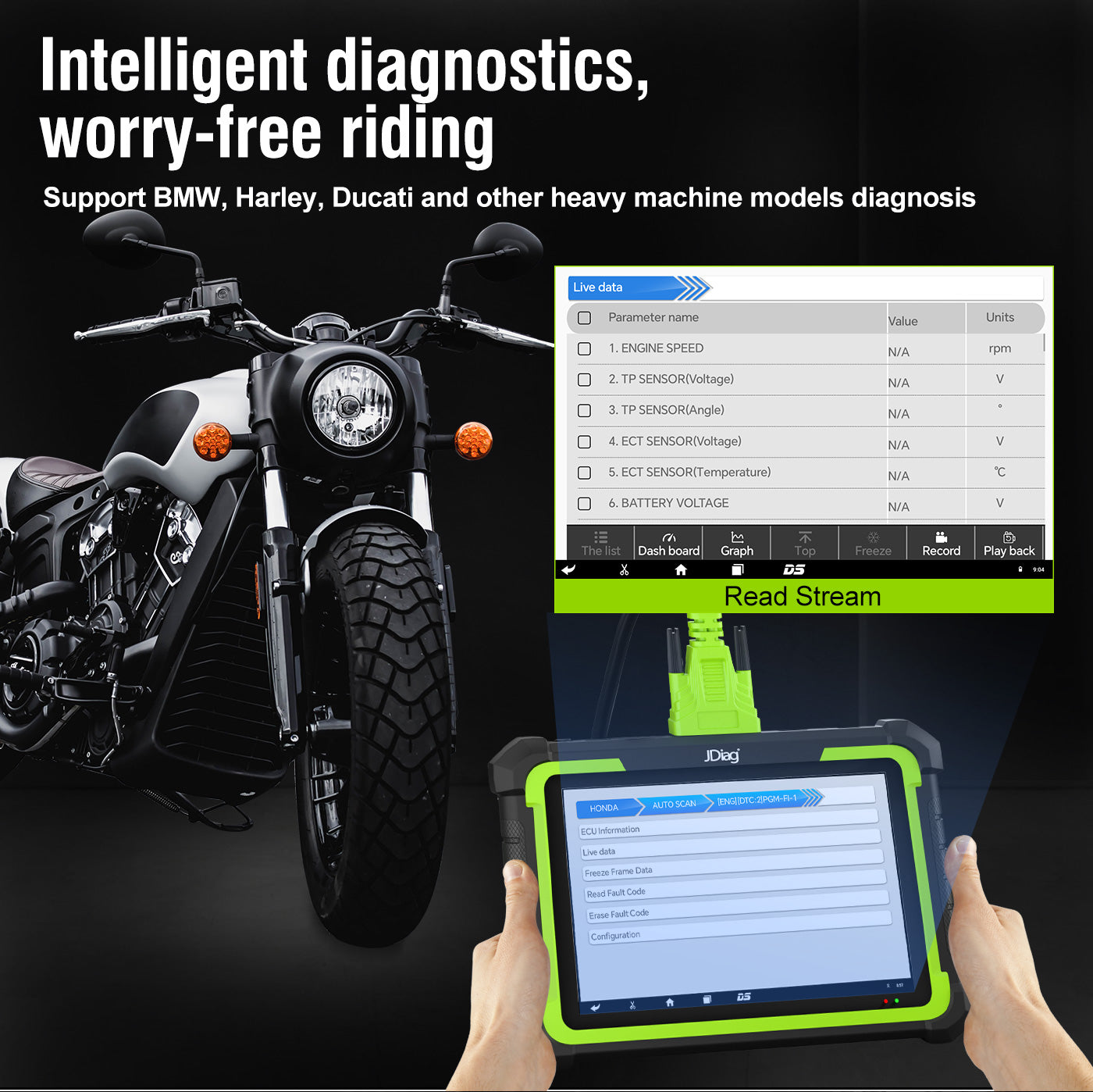JDiag MOTOSYS M400pro Universal Smart Motorcycle OBD2 Scanner 8.0 Inch Flatbed Scanner for Android