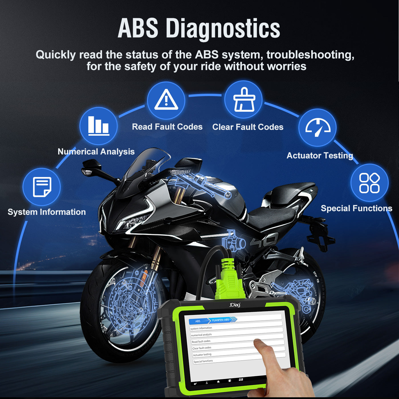 JDiag MOTOSYS M400pro Universal Smart Motorcycle OBD2 Scanner 8.0 Inch Flatbed Scanner for Android