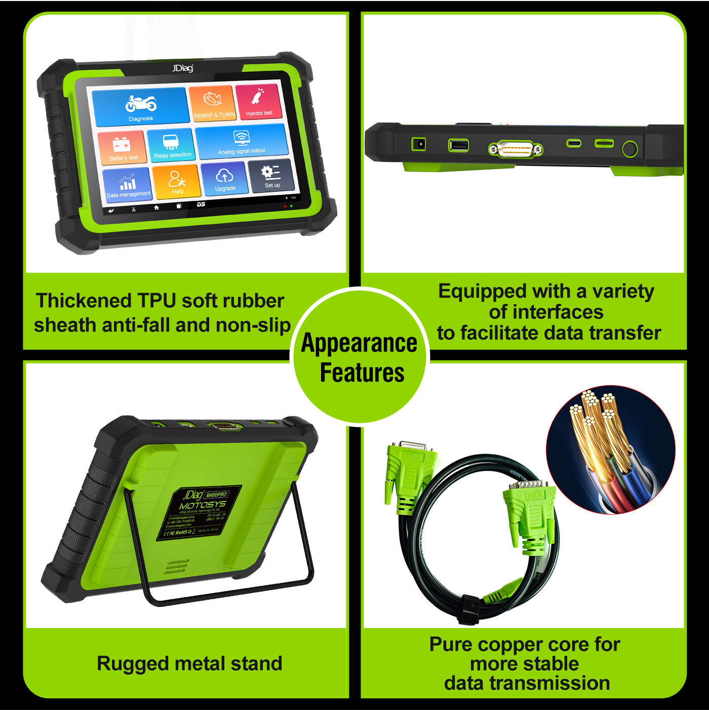 JDiag MOTOSYS M400pro Universal Smart Motorcycle OBD2 Scanner 8.0 Inch Flatbed Scanner for Android