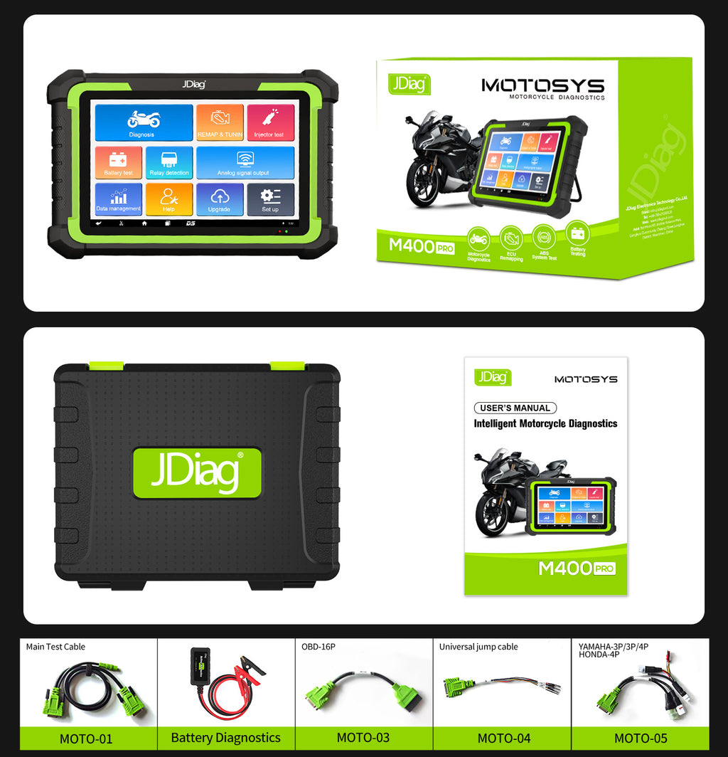 JDiag MOTOSYS M400pro Universal Smart Motorcycle OBD2 Scanner 8.0 Inch Flatbed Scanner for Android