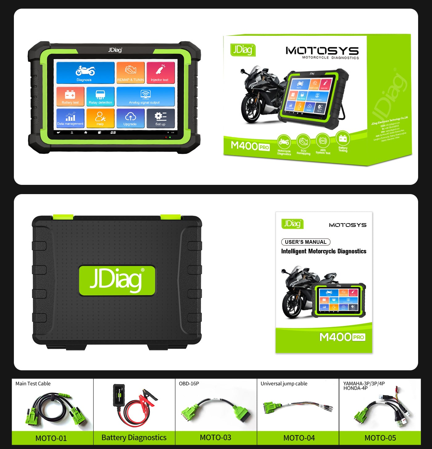 JDiag MOTOSYS M400pro Universal Smart Motorcycle OBD2 Scanner 8.0 Inch Flatbed Scanner for Android