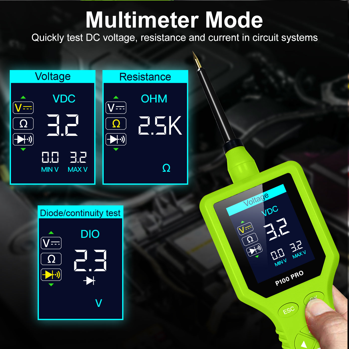P100 Pro Power Circuit Probe Kit - Automotive Digital Multimeter Tester, Oscilloscope, and Circuit Breaker Finder