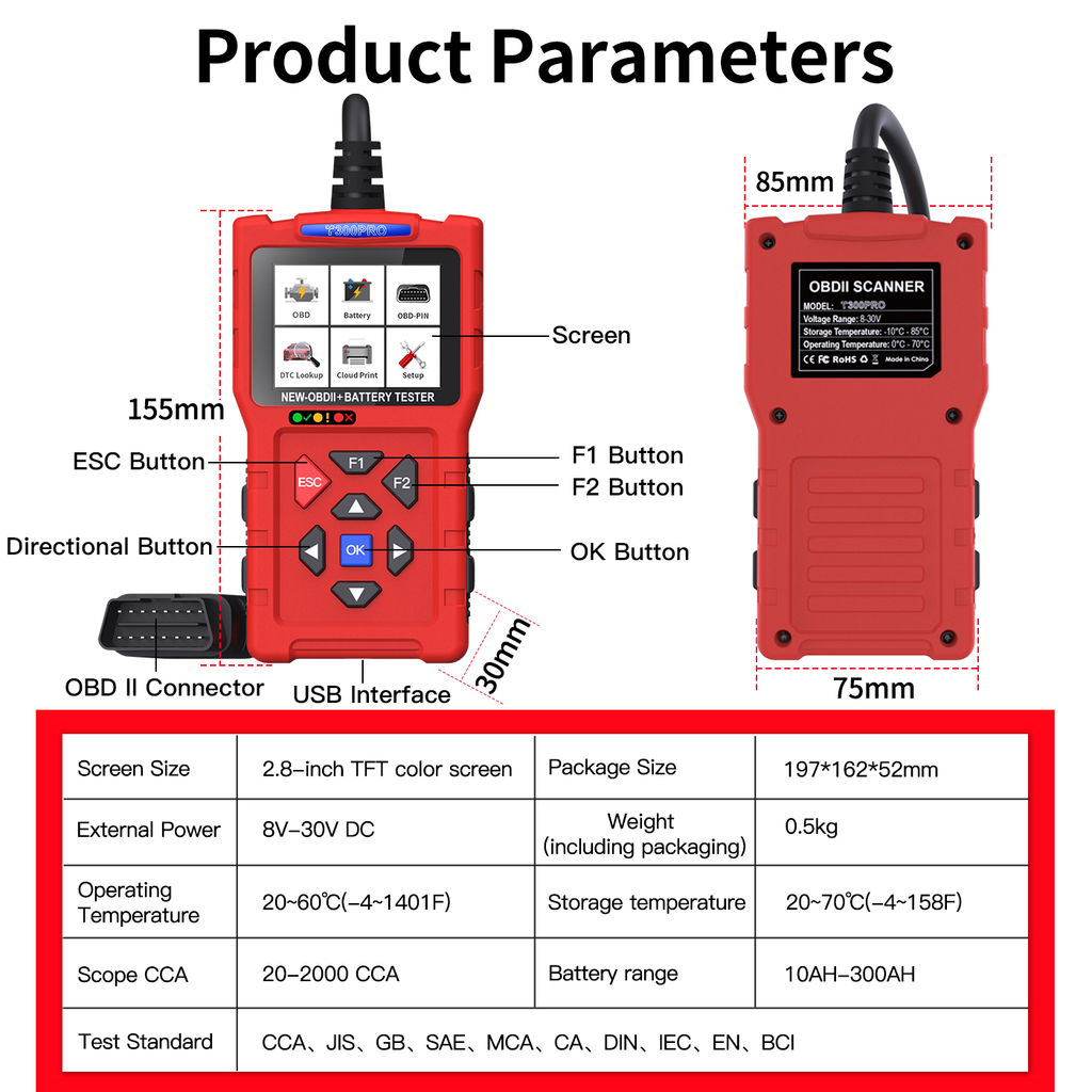 T300 PRO 2-in-1 Battery Diagnostics+OBD ll scanner