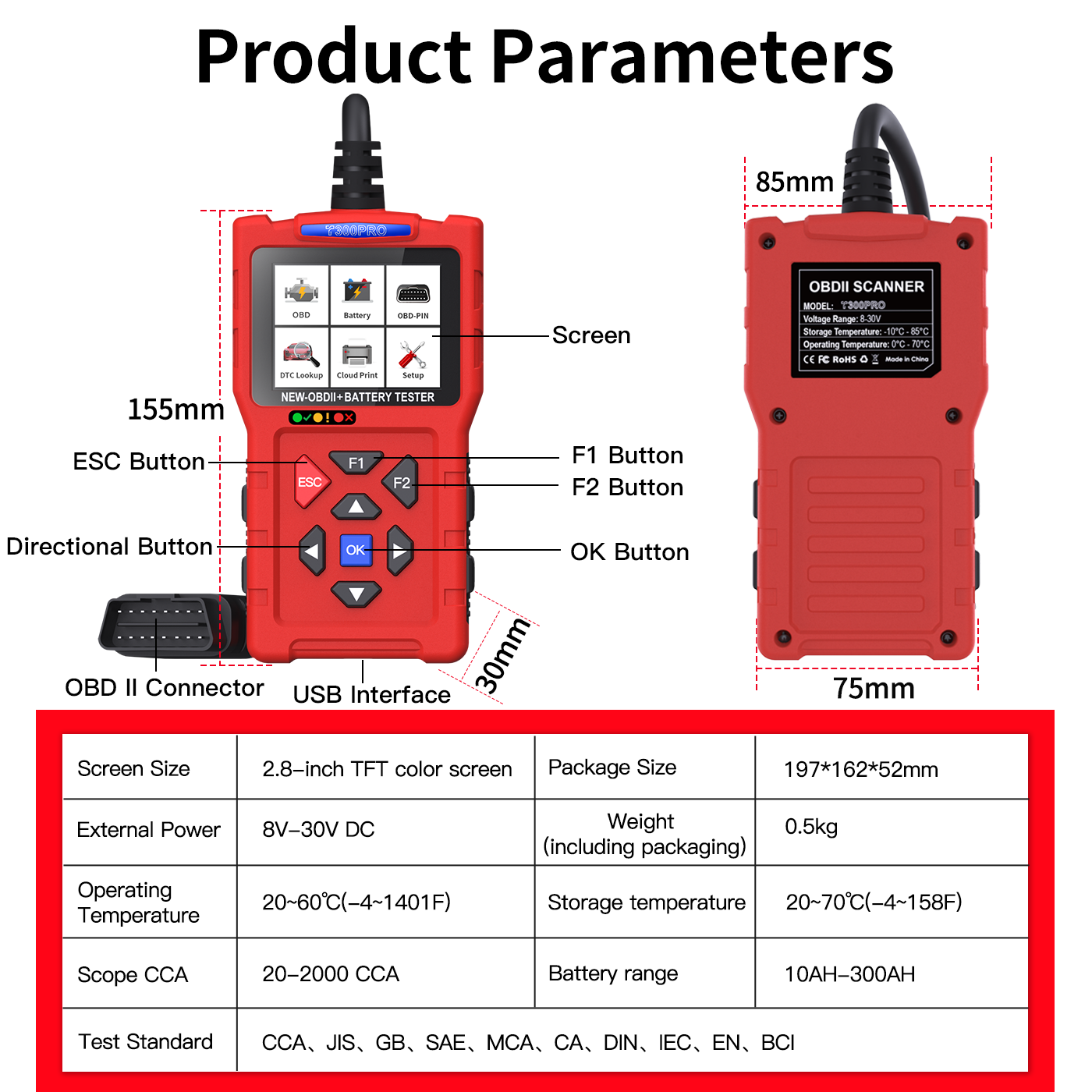 T300 PRO 2-in-1 Battery Diagnostics+OBD ll scanner
