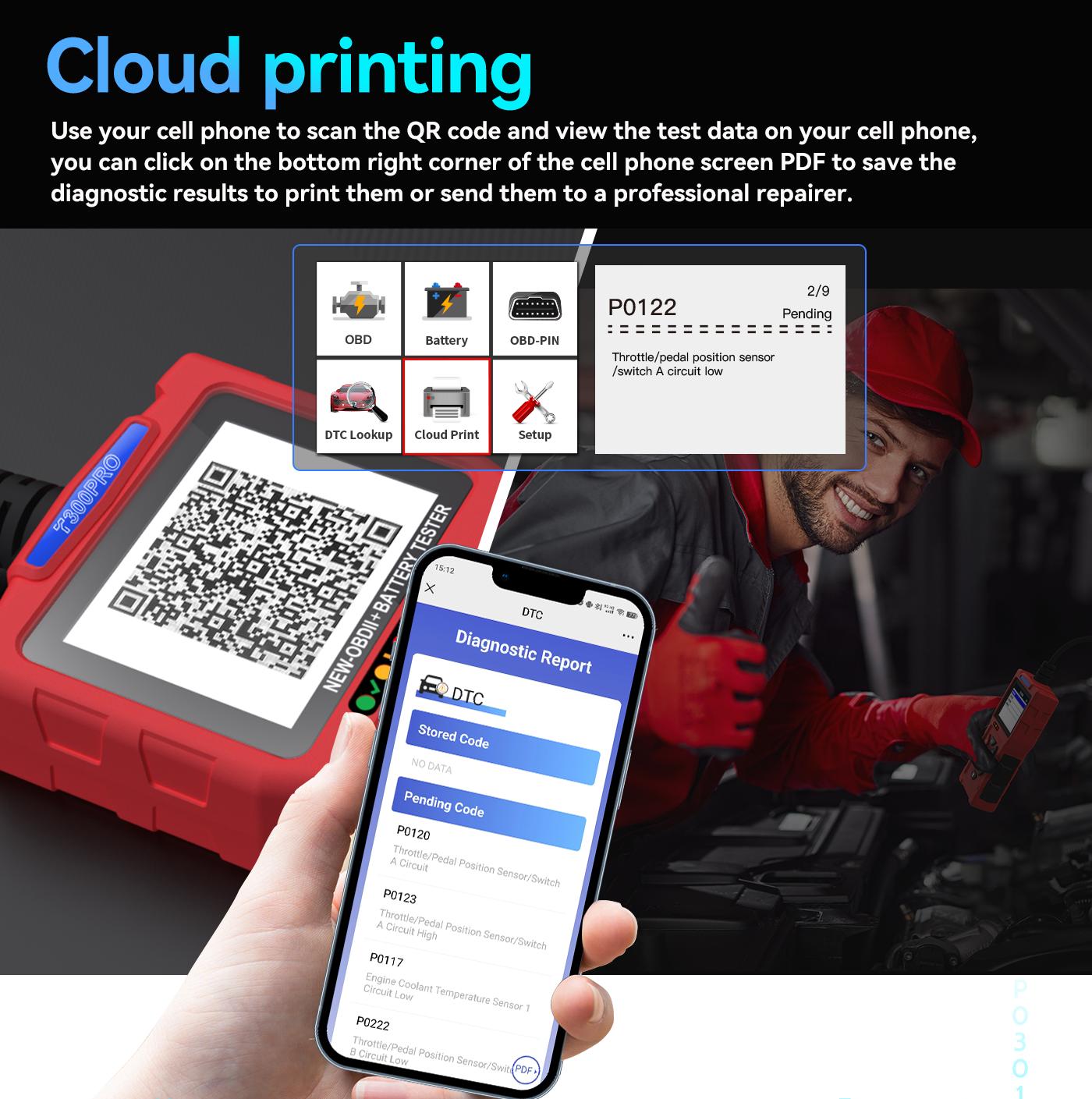 T300 PRO 2-in-1 Battery Diagnostics+OBD ll scanner