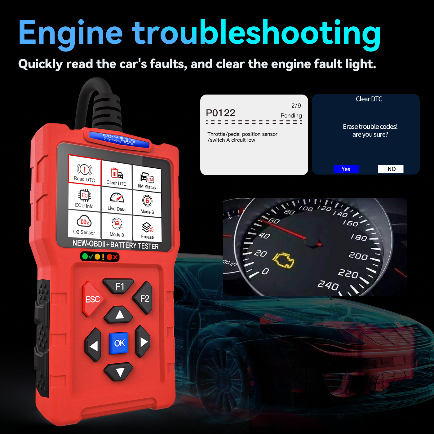T300 PRO 2-in-1 Battery Diagnostics+OBD ll scanner