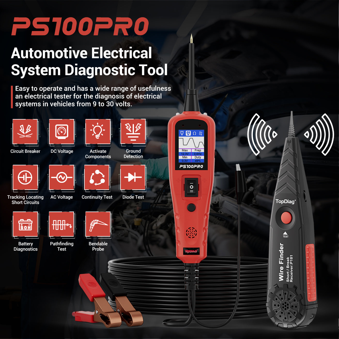 جهاز اختبار الدائرة الكهربائية PS100PRO 2025، أداة فحص مسبار دائرة الطاقة