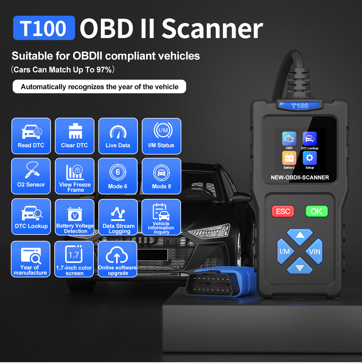 T100 OBD2 Scanner Code Reader for Car Check