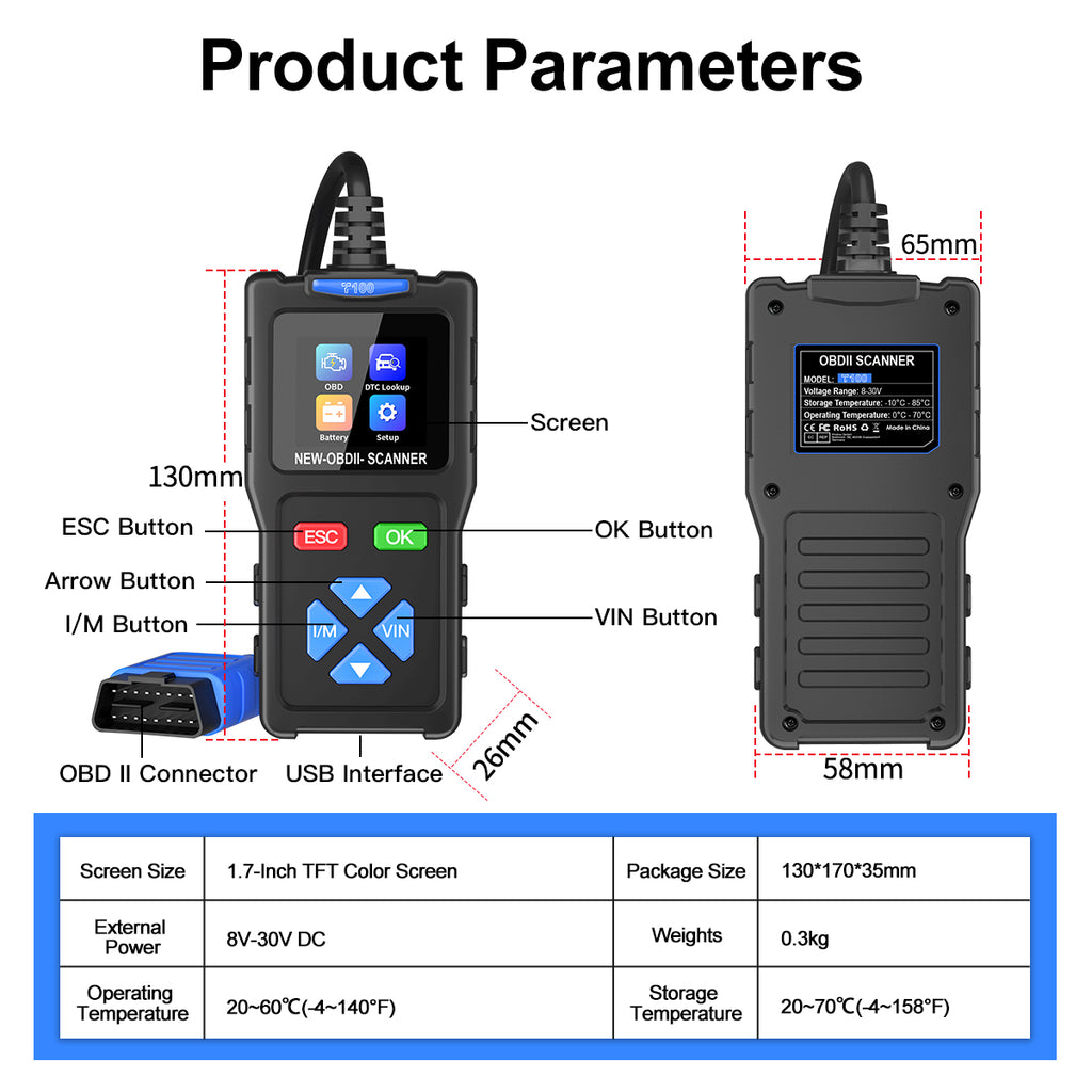 T100 OBD2 Scanner Code Reader for Car Check