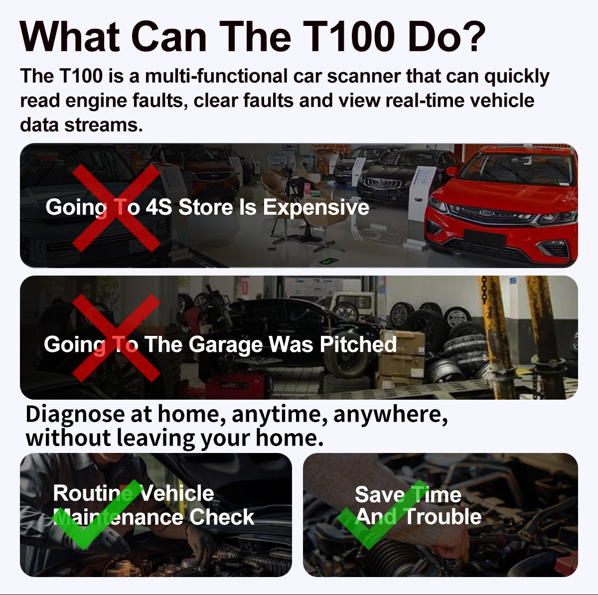 T100 OBD2 Scanner Code Reader for Car Check