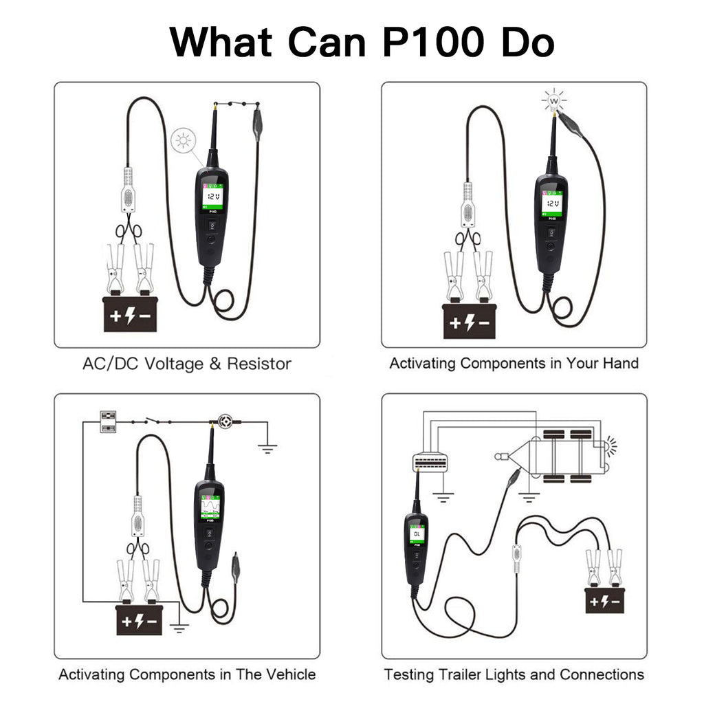 TopDiag P100 Automotive Circuit Tester, Power Probe,12V 24V, AC DC Digital Voltage Tester