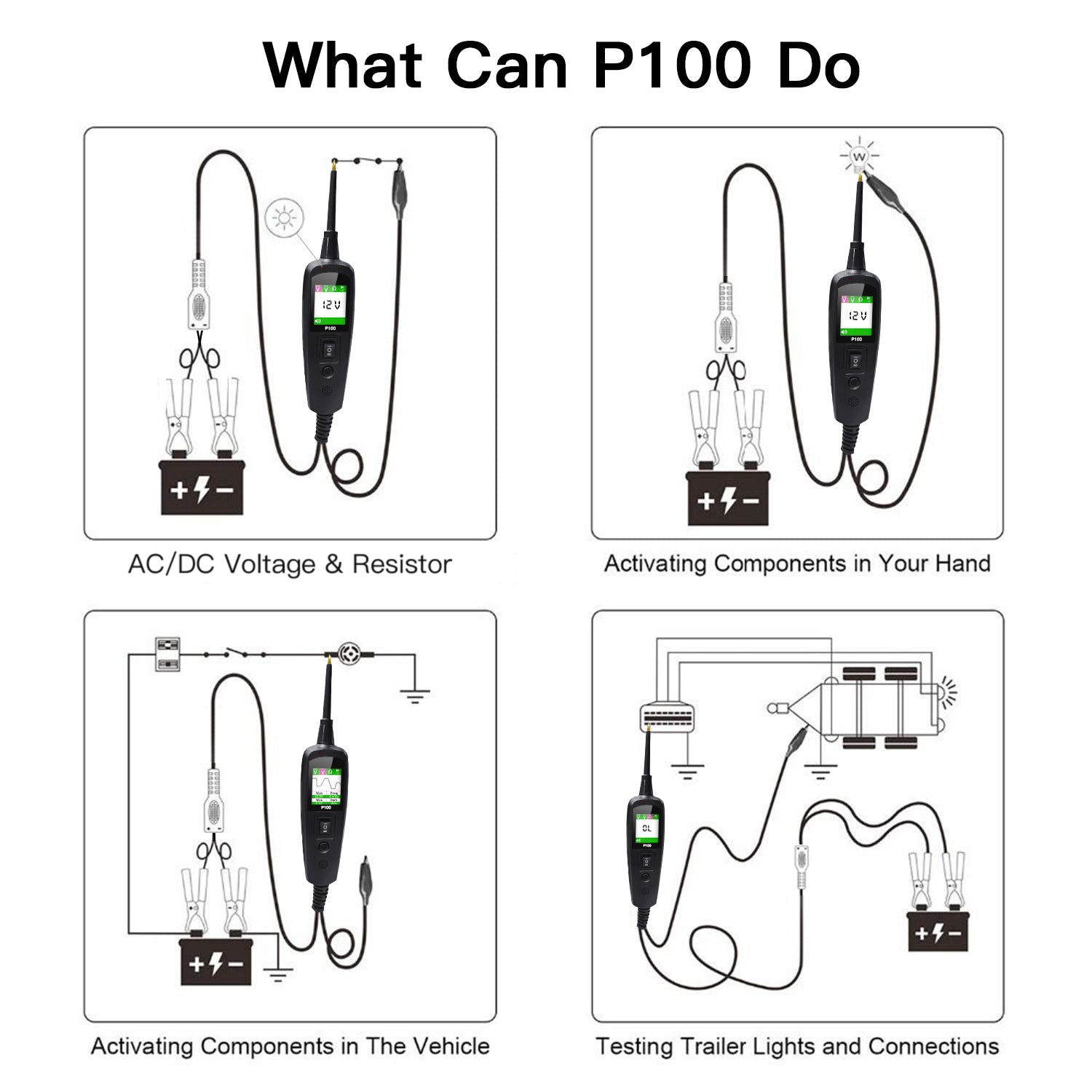 TopDiag P100 Automotive Circuit Tester, Power Probe,12V 24V, AC DC Digital Voltage Tester