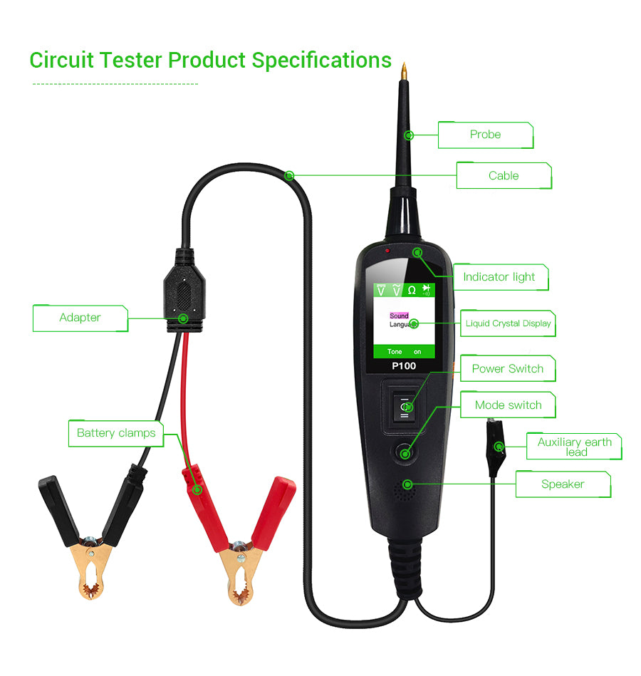 TopDiag P100 Automotive Circuit Tester, Power Probe,12V 24V, AC DC Digital Voltage Tester
