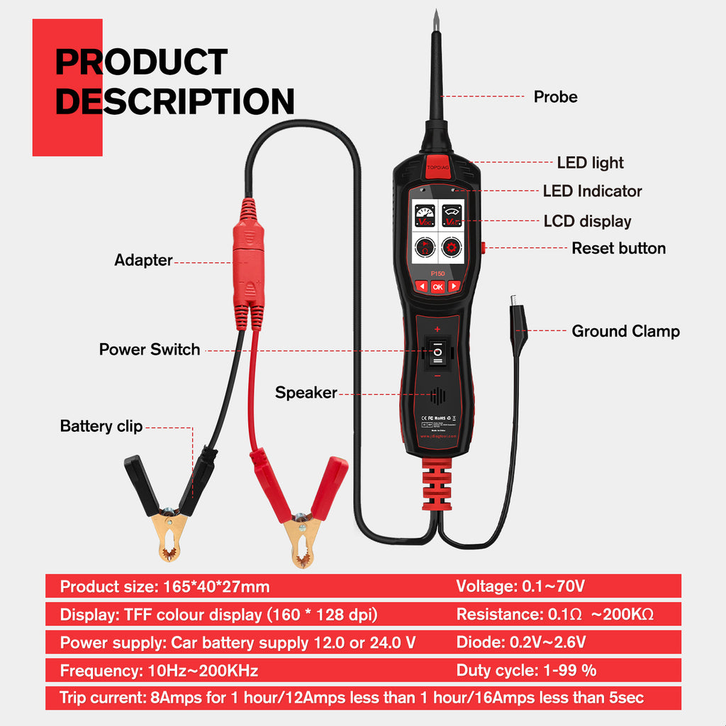 TopDiag P150 Car Tester Automotive Electrical Tester System Fuel L9J4