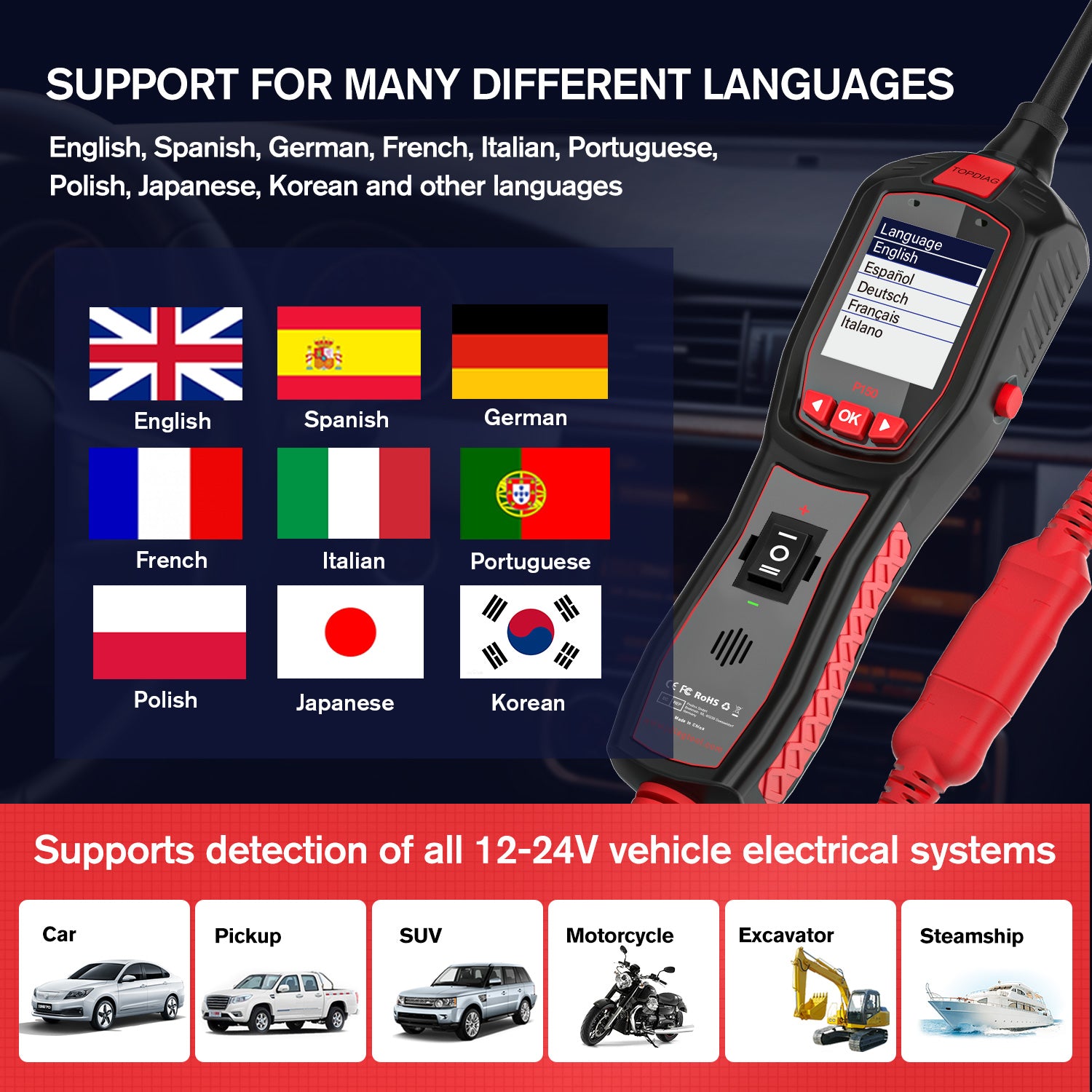 TopDiag P150 Car Tester Automotive Electrical Tester System Fuel L9J4